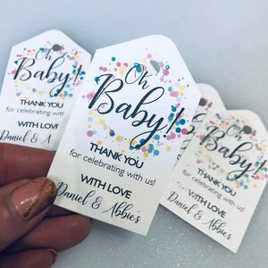 Oh BAMBINO! Etichette e adesivi I Design a pois I Testo personalizzato nome date I Bomboniere per la doccia