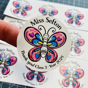 Merci pour professeur Stickers papillon peints à la main I Fin de l'année scolaire I Cadeau personnalisé pour professeur | Étiquettes pour cadeaux