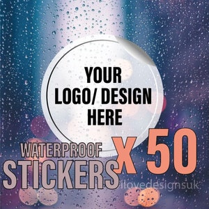 50x waterdichte gepersonaliseerde ronde of vierkante logostickers | Op maat gemaakte zakelijke labels met print en contourgesneden | Glansmatte afwerking