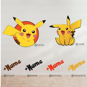 Pik-a-chu + naam full colour muursticker muurkunst sticker muurschildering