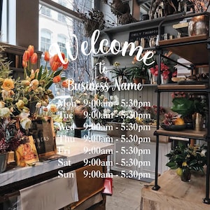 Fancy Script Opening Hours | Door Sticker Window Decal | Business Door Welcome Sign