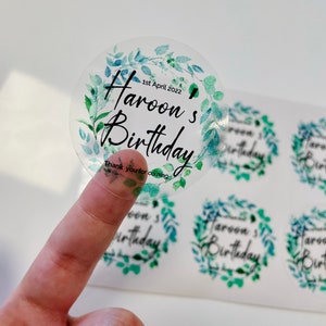 Stickers baby shower feuillage vert eucalyptus I Prénom personnalisé Texte personnalisé I Étiquettes de remerciement