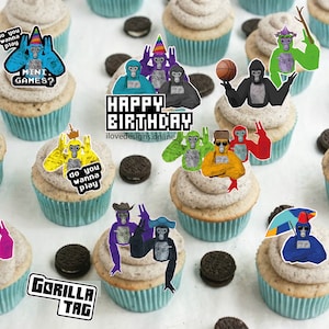 GORILLA TAG Verscheidenheidspakket verjaardagsdecoratie | Populaire verjaardagsstickers Cupcakes voor VR-gamers