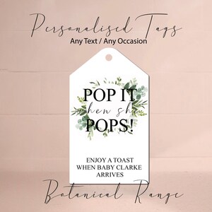 10 etichette botaniche "POP IT" per arrivo baby shower I Testo personalizzato I Etichette e adesivi per feste e occasioni per bomboniere