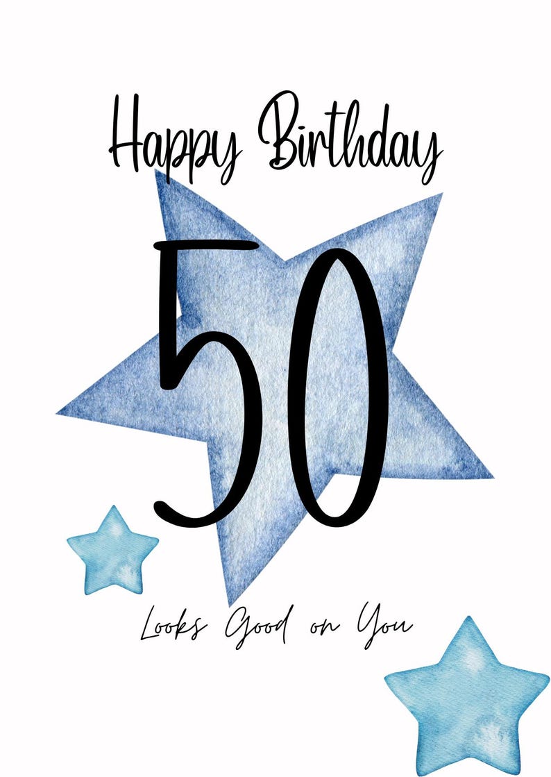 Printable Birthday Card, Instant Download, Happy 50 Th - Etsy