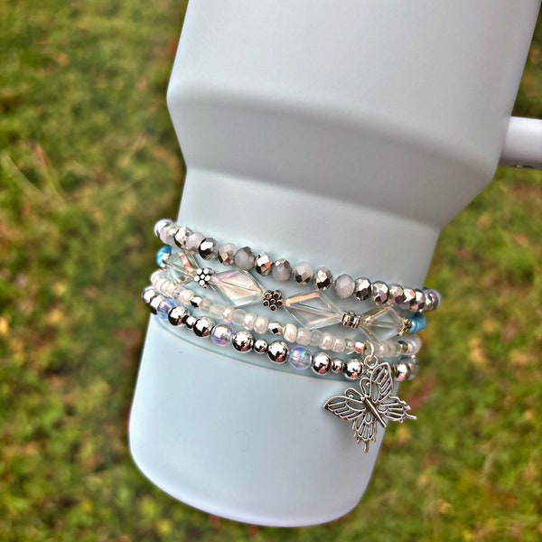 Spring Blue Cup Accessories Stanley Boot Topper Charm Stacked Cup Bracelets for Tumbler.