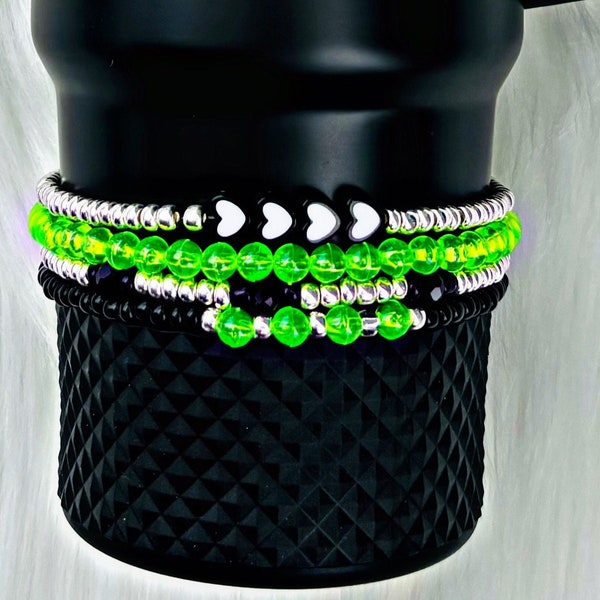 Green Neon Cup Accessories Boot Topper Charm Stacked Cup Bracelets for Tumbler. Cup NOT included.