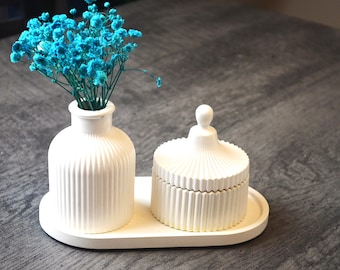 Scented Candle Gift Set: Gypsum Tray, Vase, Refillable Soy Candle