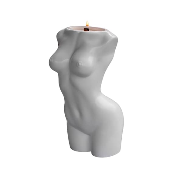 Gypsum Cement Torso Vase Candle: Modern Greek Goddess Sculpture