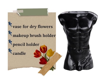 Apollo Torso Vase Candle: Gypsum Cement Sculpture, Minimalist Decor