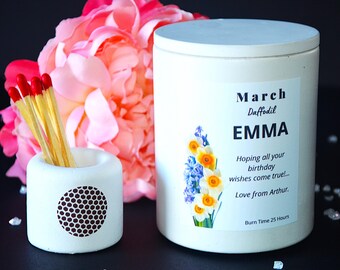 Birthday Gift for Her, Personalized March Birth Flower Candle – Daffodil Candle, Birth Month Candle, Handmade Soy Wax Gift, Cozy Home Decor