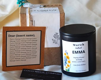 March Birth Flower Candle, Personalized Birthday Gift, Birthday Candle, Gift for Her, March Birthday, Birth Month Candle, Birth Month Gift