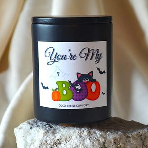 Funny Halloween Candle Gift | Cute Fall Candle for Girlfriend or Boyfriend | Spooky Season Gift Idea | You’re My Boo Candle with Cat & Ghost