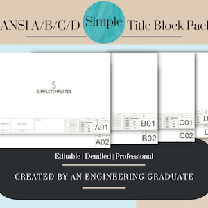 Simple Engineering AutoCAD Design Horizontal Title Blocks Template ANSI A/B/C/D 8 Layouts Full Pack