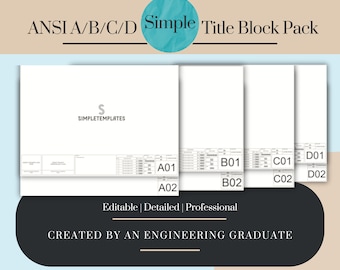 Eenvoudig technisch AutoCAD-ontwerp Horizontale titelblokken Sjabloon ANSI A/B/C/D 8 lay-outs Volledig pakket