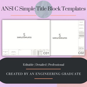 Simple Engineering AutoCAD Design Horizontal Title Block Template ANSI C (36x24) 2 Layouts