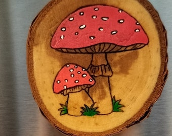 Magnete a forma di fungo rosso e bianco Cottege Decorazione rustica bruciato e dipinto a mano senza laser
