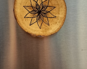 Mandala Design Geometric Flower Wood Burned on birch round
