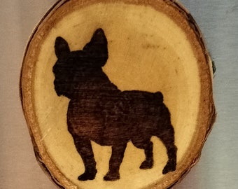 Aimant pour réfrigérateur Silhouette bouledogue français Décoration de bureau Frenchie Cadeau pour amoureux des chiens Bois brûlé à la main