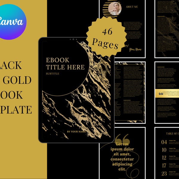 Black and Gold eBook Template / Canva Book Mockup / Luxury E-book Template / Marble Gold Template / Premade Cover / Minimal E-book Template