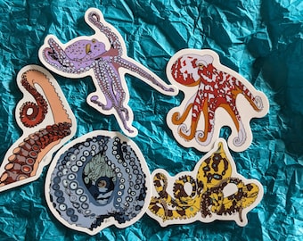 Octopus Sticker Gift Set | Dishwasher-Safe, Fade-Proof Vinyl Sticker | Laptop Sticker | Water Bottle Sticker | Party Favors