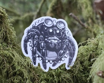 Steampunk Jumping Spider Sticker | Dishwasher-Safe, Fade-Proof Vinyl Sticker | Laptop Sticker | Water Bottle Sticker | Invertebrate Sticker