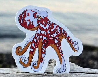 Red Octopus Sticker | Dishwasher-Safe, Fade-Proof Vinyl Sticker | Laptop Sticker | Water Bottle Sticker