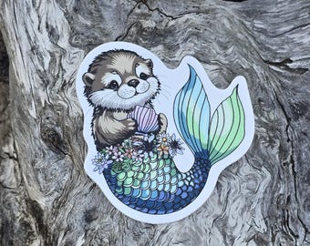 Mermaid Otter Sticker, Dishwasher-Safe, Fade-Proof Vinyl Sticker, Laptop Sticker, Water Bottle Sticker, Stocking Stuffer, Gift for Teacher