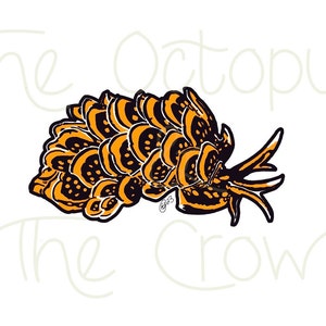 May include: A black and orange illustration of an octopus with the text "The Octopus The Crow" in white.