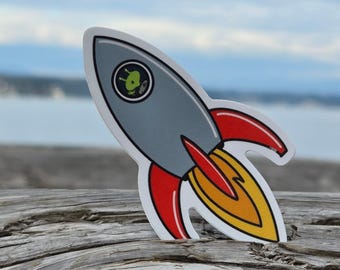 Spaceship and Alien Sticker | Dishwasher-Safe, Fade-Proof Vinyl Sticker | Laptop Sticker | Water Bottle Sticker | Gift for Kids