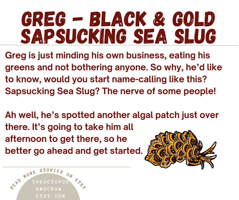 Black and Gold Sap-Sucking Sea Slug Sticker| Dishwasher-Safe, Fade-Proof Vinyl Sticker | Laptop Sticker | Water Bottle Sticker image 2