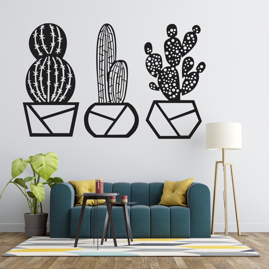 Cactus Design Bundle Svg Dxf File Wall Sticker Pdf Silhouette Template ...
