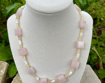 Pink Square and White Necklace