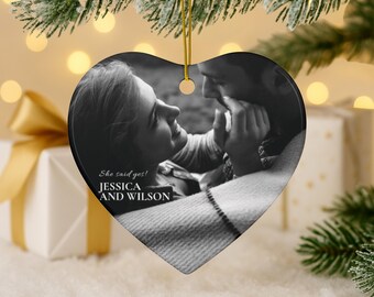 Personalized Engagement Photo Ornament, Custom Couple Christmas Keepsake With Names, First Engaged Holiday Gift, Romantic Proposal Decor