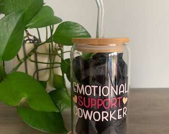 Emotionele steun collega grappig glazen beker cadeau | Work Bestie-beker van 16 oz