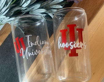 Indiana University Custom Beer Can Glass, Hoosiers Glass, College Cup, College Alumni Cup, 16oz Glass Cup, Graduation Gift