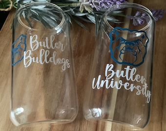 Butler University Custom Beer Can Glass, Bulldog Glass, College Cup, College Alumni Cup, 16oz Glass Cup, graduation gift