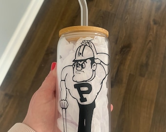Purdue University custom bierblikglas, Purdue Boilermaker Glass, Purdue Pete, College Cup, 16 oz glazen beker