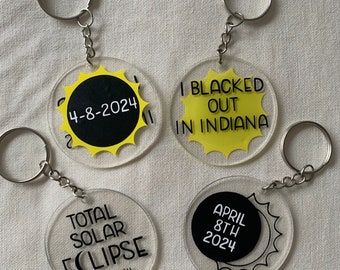 Total Solar Eclipse Keychain Indiana April 8 2024 **FREE SHIPPING**