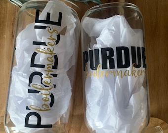 Purdue University Custom Beer Can Glass, Purdue Boilermakers Glass, College Cup, College Alumni Cup, 16oz Glass Cup, Graduation gift