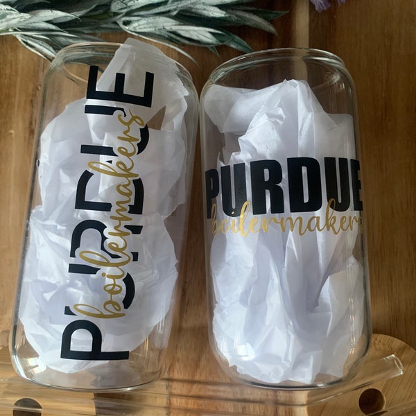 Purdue University Custom Beer Can Glass, Purdue Boilermakers Glass, College Cup, College Alumni Cup, 16oz Glass Cup, Graduation gift
