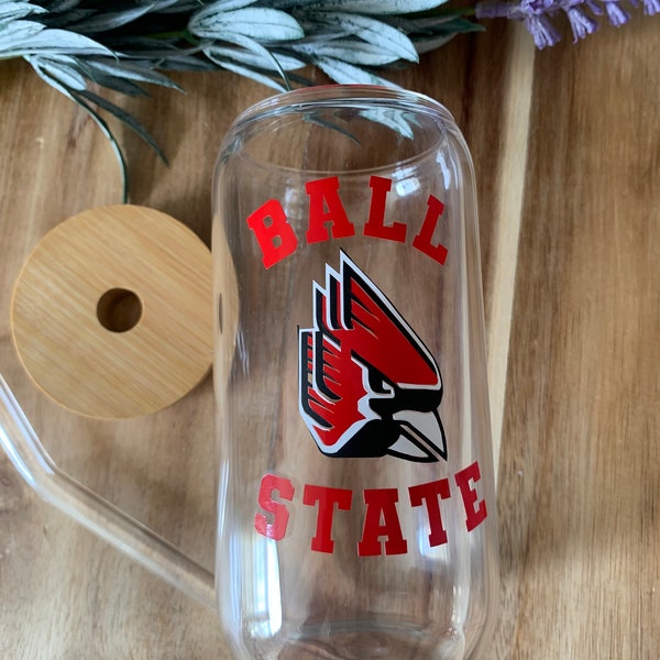 Ball State University Custom Beer Can Glass, Cardinals Glass, College Cup, College Alumni Cup, 16oz Glass Cup, Graduation Gift, BSU