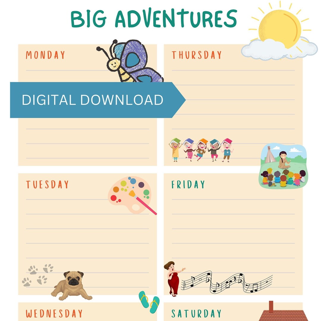 Big Adventures | Weekly Planner, Toddler Weekly Activities, Toddler ...