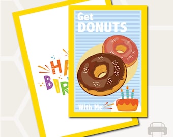 Donuts - Birthday Greeting Card - Printable  - Experience Gift Card - Envelope - Instant Download