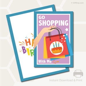 Shopping - carte-cadeau expérience - carte de voeux d'anniversaire - enveloppe - téléchargement immédiat - imprimable