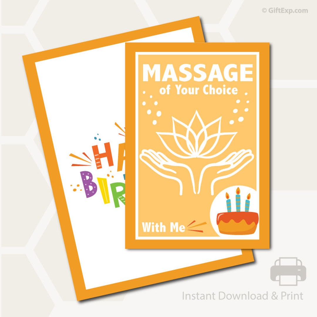 Massage - Experience Gift Card - Birthday Greeting Card - Envelope ...