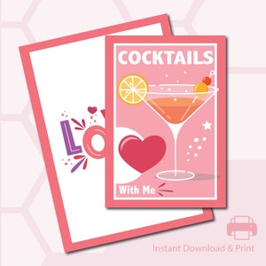 Cocktails - Experience Gift Card - Valentijnsdag - Romantiek - Paren - Wenskaart - Envelop - Instant Download - Afdrukbaar product