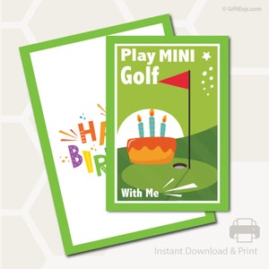 Mini Golf - Tarjeta de felicitación de cumpleaños - Imprimible - Tarjeta de regalo de experiencia - Sobre - Descarga instantánea