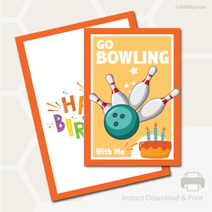 Bowling - Experience Gift Card - Birthday Greeting Card - Envelope - Instant Download - Printable