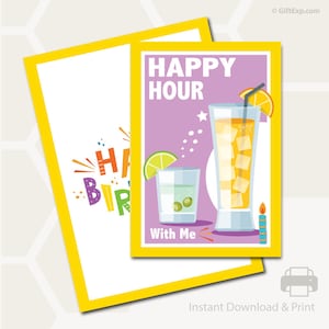 Happy Hour - Verjaardagswenskaart - Afdrukbaar - Ervaringscadeaukaart - Envelop - Direct downloaden